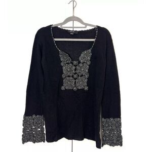 Christopher Fischer Cashmere Sweater‎ Women’s S Black Whimsigoth Witchy Knit
